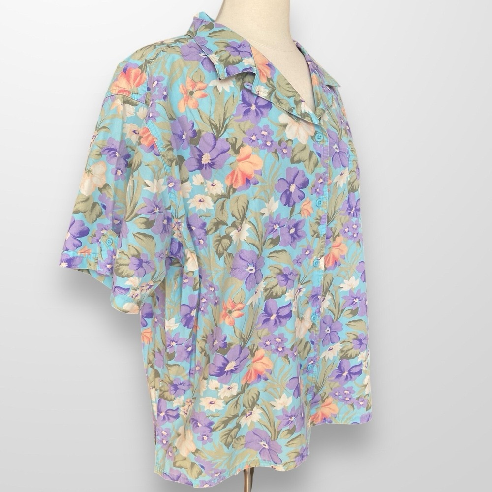 Bobbie Brooks Woman Size 22 / 24W Top‎ Shirt Button Front Floral Hawaiian - Picture 3 of 8